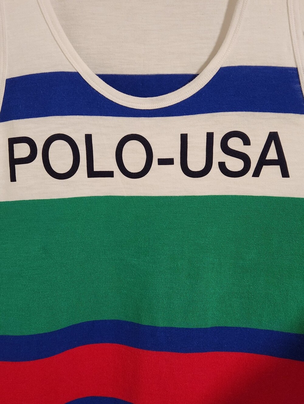 💪RARE Polo Ralph Lauren💪 - Blue/Green/Red/White Striped "Polo USA" CP-93 Tank - Picture 5 of 11